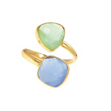 18kt Gold Vermeil Two Stone Blue and Chrysoprase Chalcedony Ring