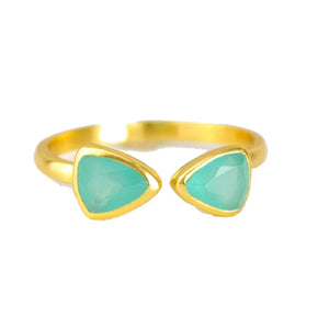 18kt Gold Vermeil Two Stone Aqua Chalcedony Ring