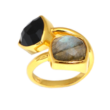18kt Gold Vermeil Two Stone Black Onyx and Labradorite Ring