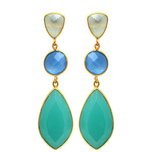 18kt Gold Vermeil Triple Stone Statement Earring