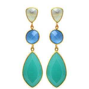 18kt Gold Vermeil Triple Stone Statement Earring