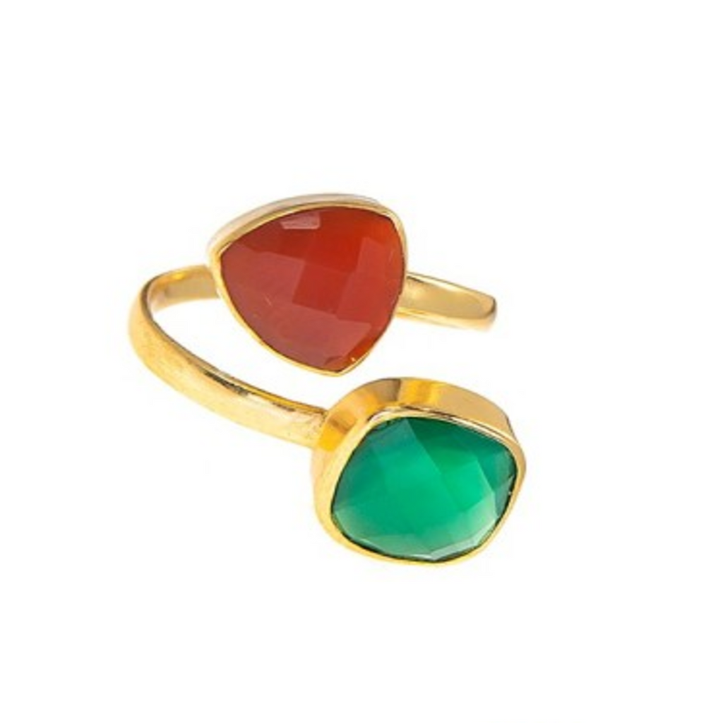 18kt Gold Vermeil Two Stone Carnelian and Green Onyx Ring