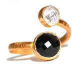 18kt Gold Vermeil Two Stone Black Onyx and Clear Quartz Ring