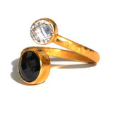 18kt Gold Vermeil Two Stone Black Onyx and Clear Quartz Ring