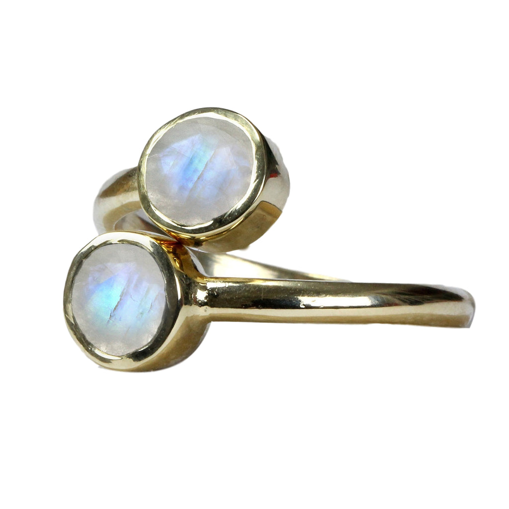 18kt Gold Vermeil Two Stone Rainbow Moonstone Ring