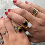 18kt Gold Vermeil Two Stone Black Onyx and Moonstone Ring