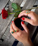 18kt Gold Vermeil Two Stone Carnelian and Green Onyx Ring