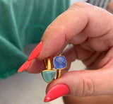 18kt Gold Vermeil Two Stone Blue and Chrysoprase Chalcedony Ring